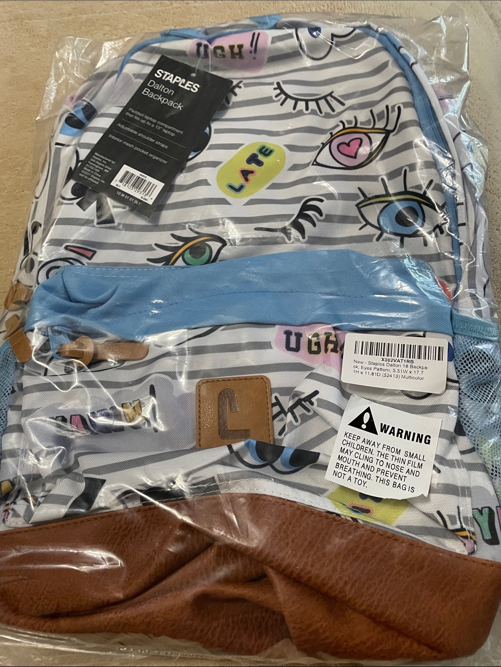 Staples Dalton Backpack with Blue and White Eye Print